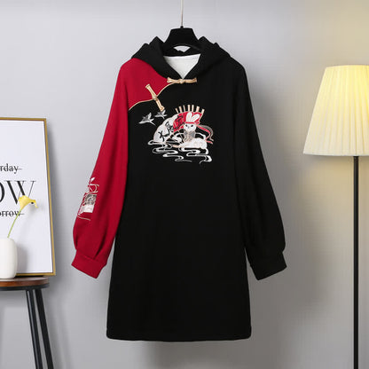 Bunny Red Colorblock Plush Hooded Sweatshirt Dress