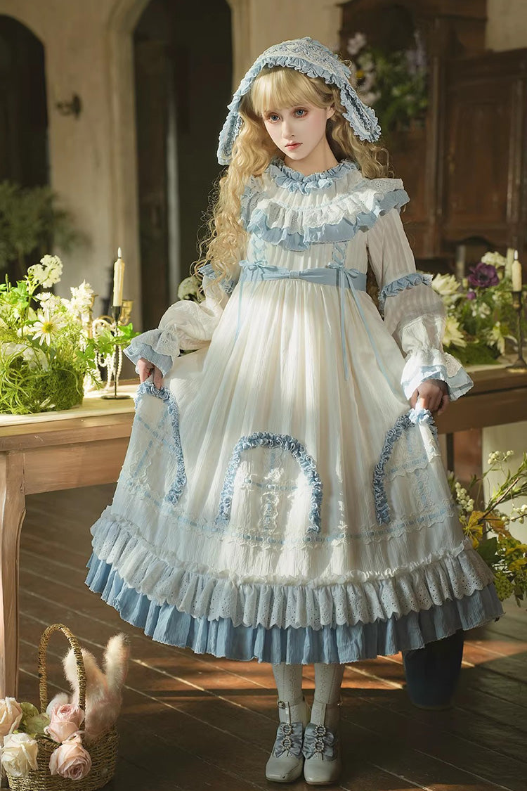 Twin Lilian Round Collar Long Sleeve Double Ruffle Bow Corset Sweet Lolita Dress