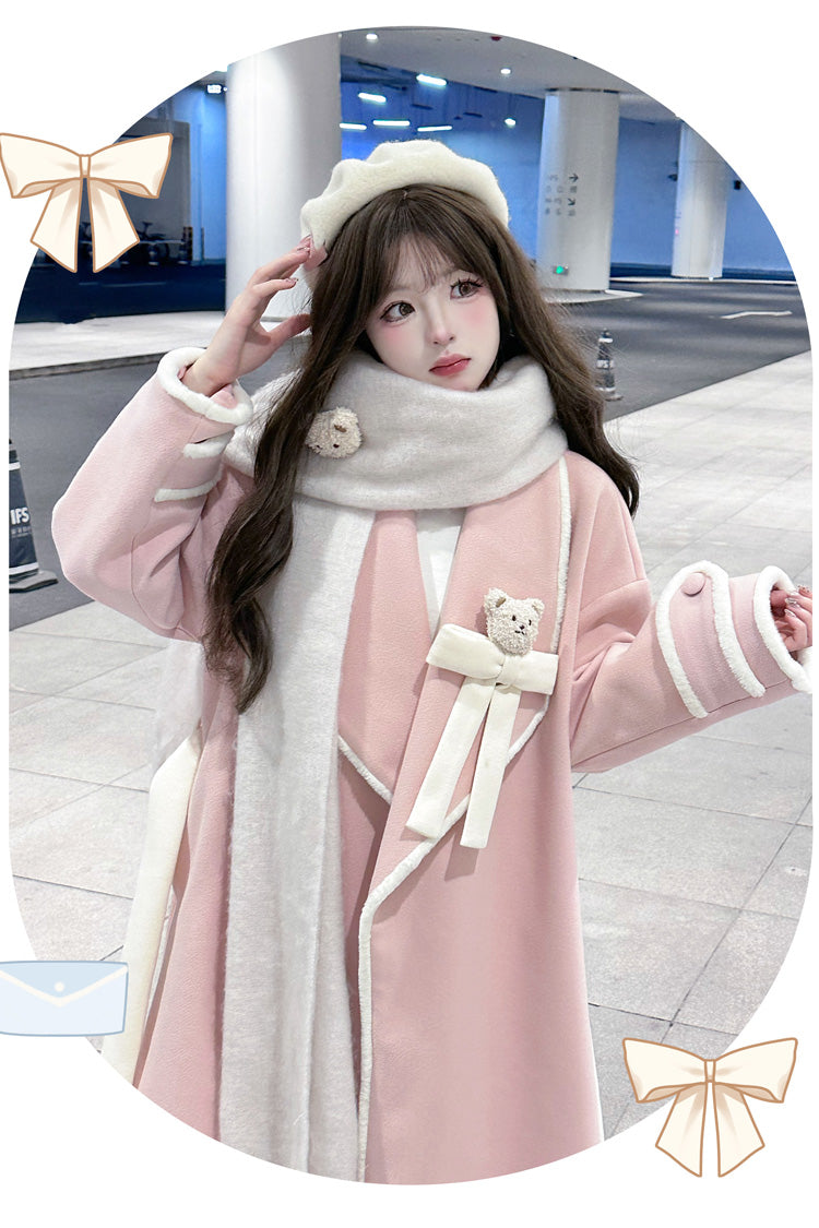 Cute Bear Bow-Adorned Sweet Lolita Long Coat in Two Colors