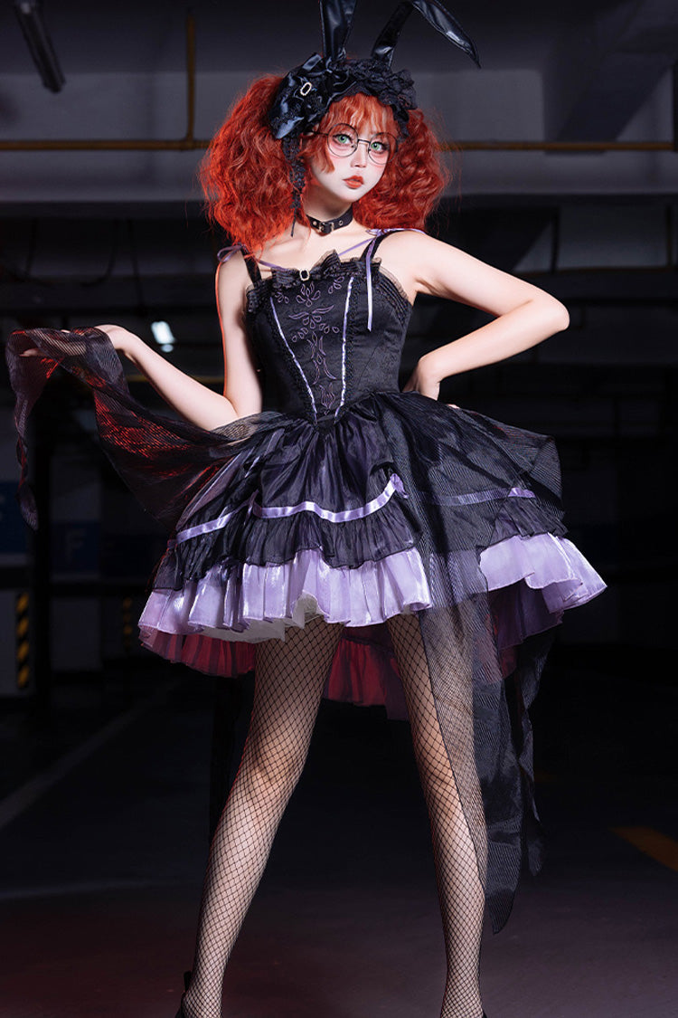 Black Purple Devil Girl Print Ruffled Embroidery Gothic Lolita JSK