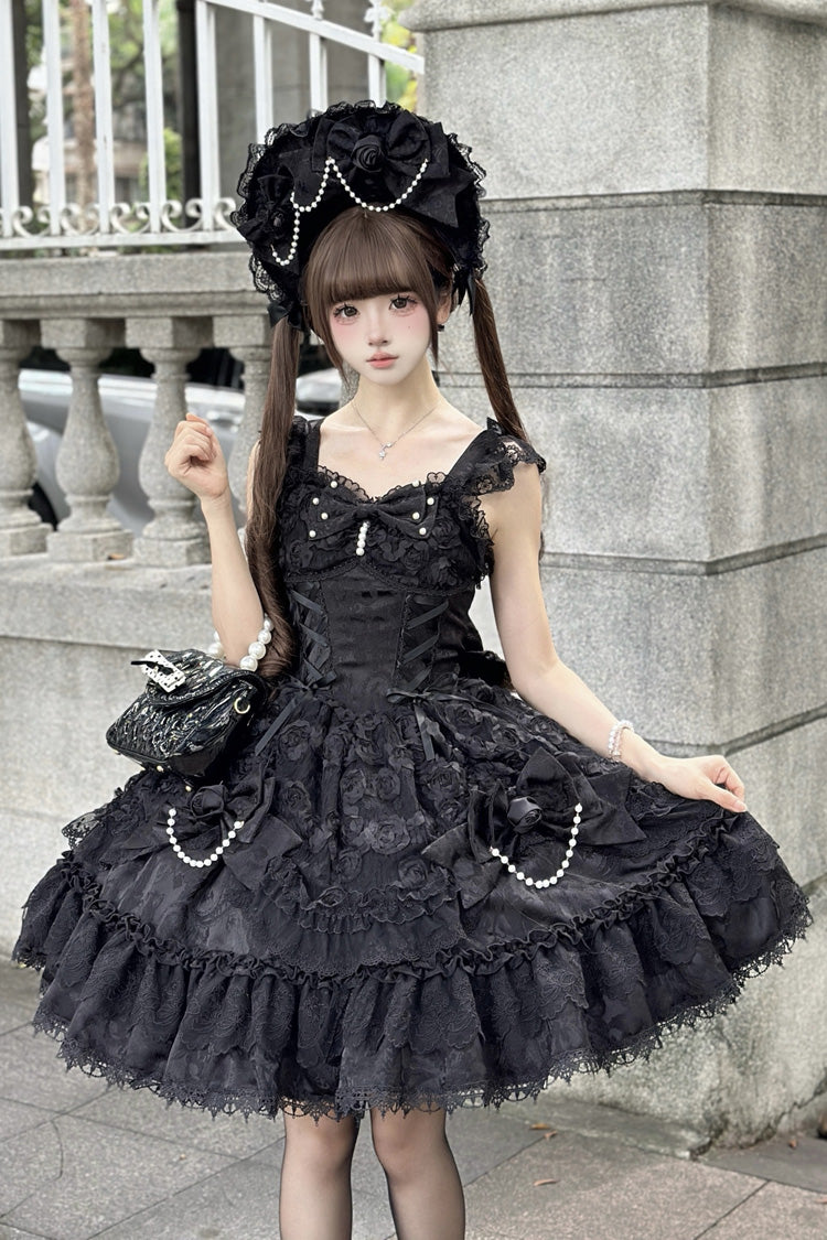 Sleeveless Ruffle Bowknot Lace Lace-Up Gothic Ballet Lolita Jsk Dress