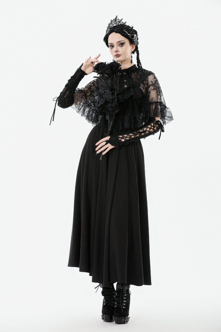 Gothic Cape for Her with Double-Breasted Floral Lace Design