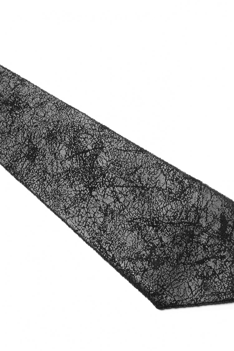 Inky Metal Skull Embellished Steampunk Necktie for Men