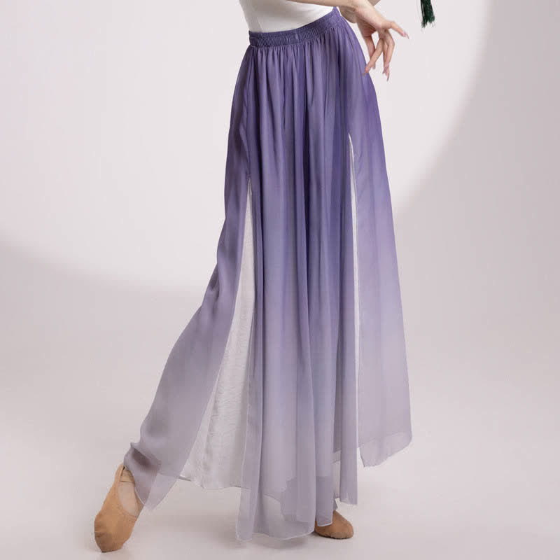 Gradient Color Chiffon Flowy Split Wide Leg Pants