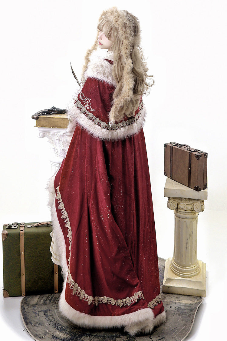 Crimson Royal Coronation Embroidered Luxurious European Court Lolita Dress with Cape Set