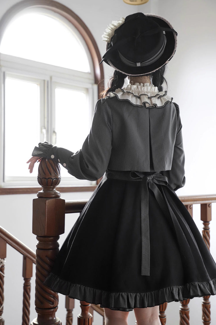 Black Sweet Elegant Lolita Long Sleeve Bowknot Stitching Two-Piece Dress