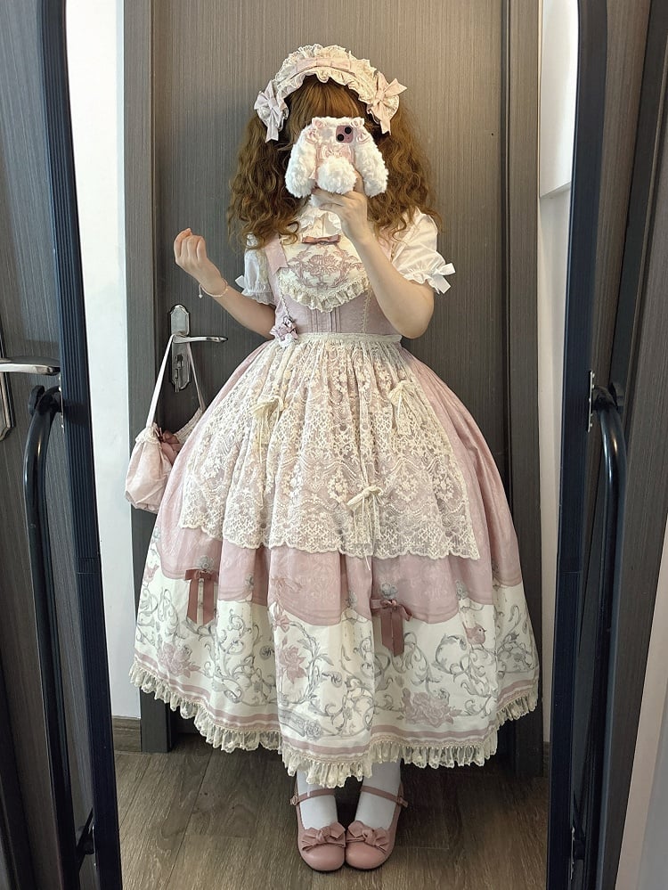 Pink Print Skirt Floral Jumper and Lolita Titmouse