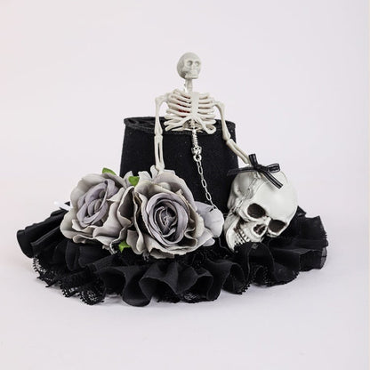 Black Floral Halloween Skeleton Mini Hat