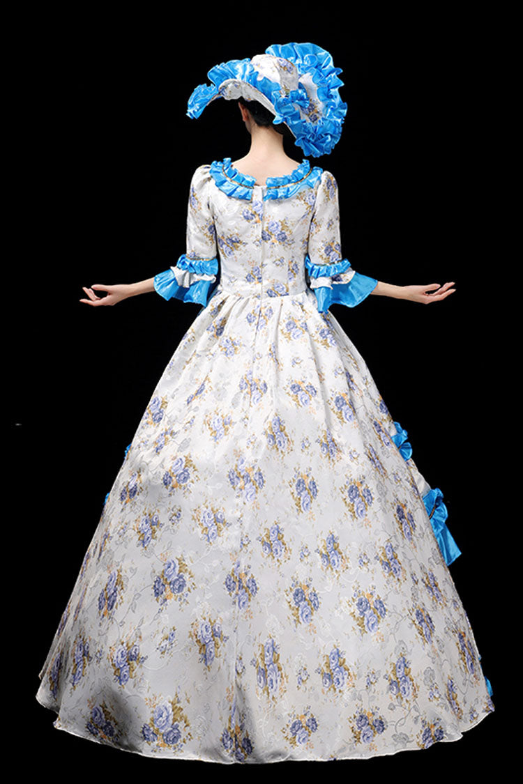 Floral Print Ruffled Multi-Layer Victorian Gown - Half Sleeves