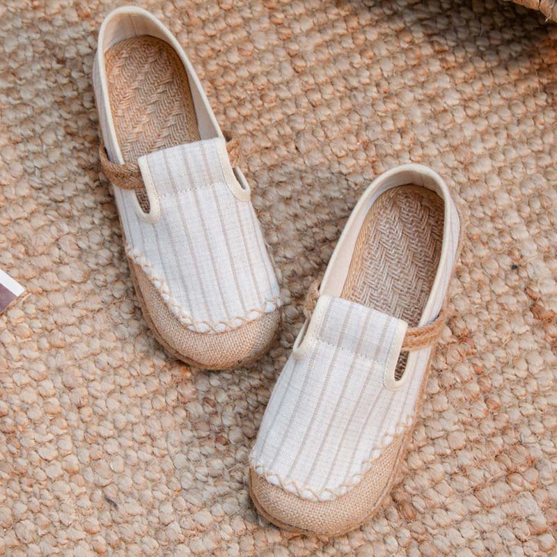 Vintage Casual Striped Print Canvas Flats Shoes