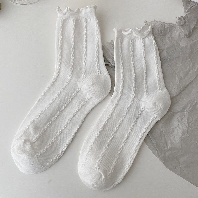 Kawaii dainty white lace socks ruffled floral hearts bows