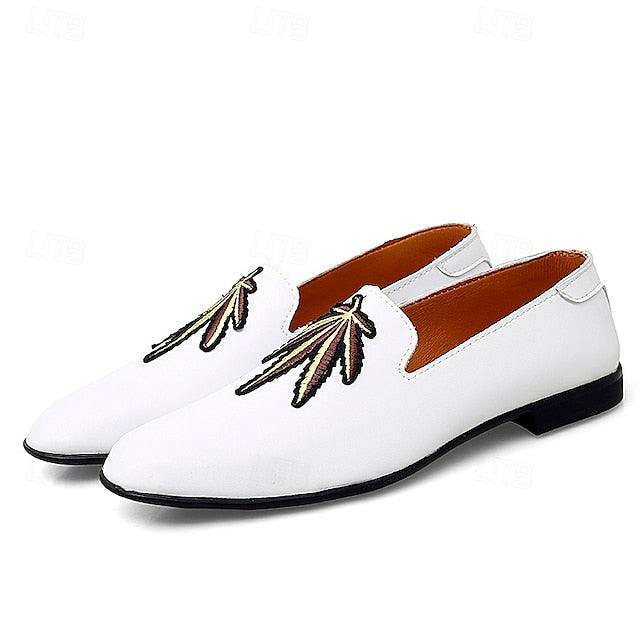 Faux Men's with - White Prom Loafers Shoes Leather Feather