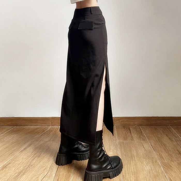 Dark Black Aesthetic Long Skirt