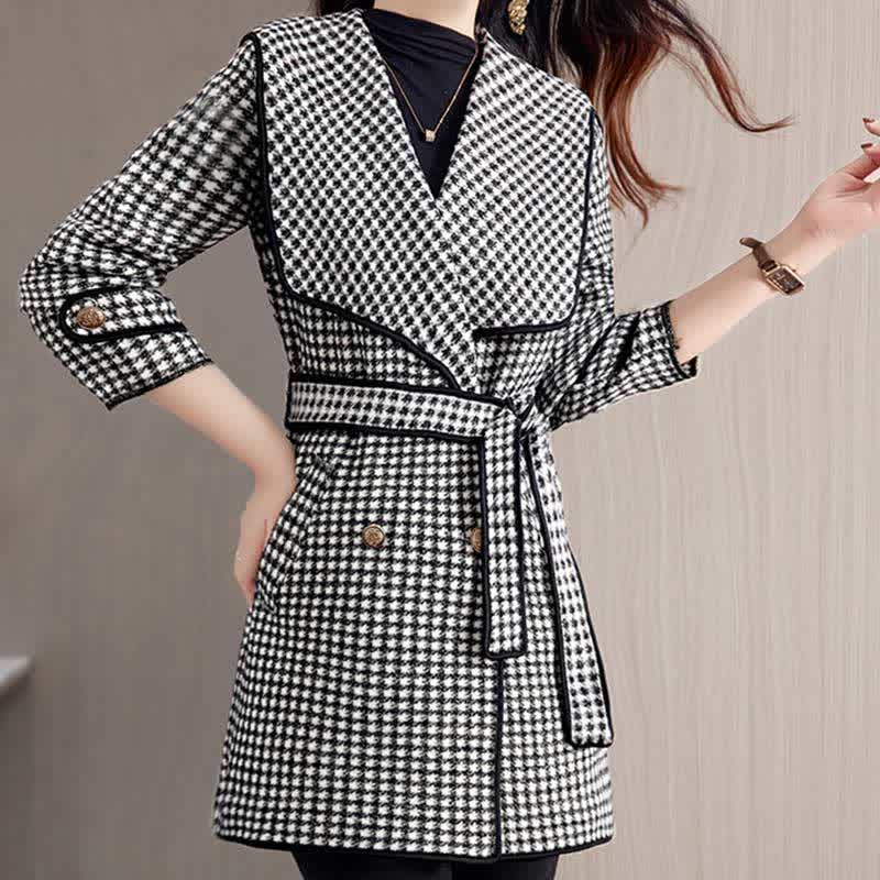 Elegant Print Sailor Collar Belted Coat