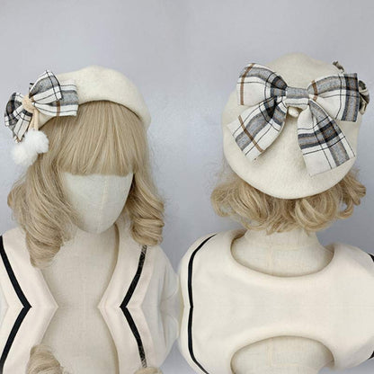 Vintage Bow Knot Plaid Lolita Beret