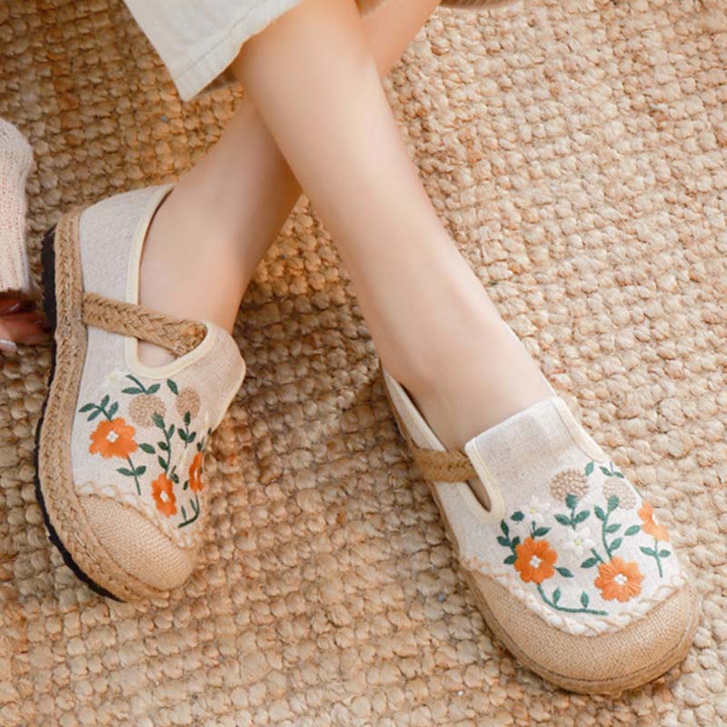 Vintage Floral Canvas Flats Shoes