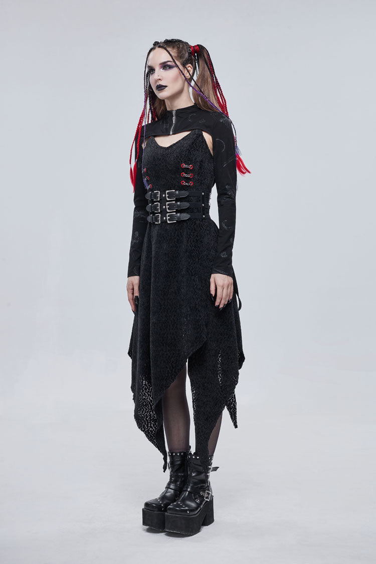 Gothic Cape for Women with Bone Print & Strappy Zipper Detail