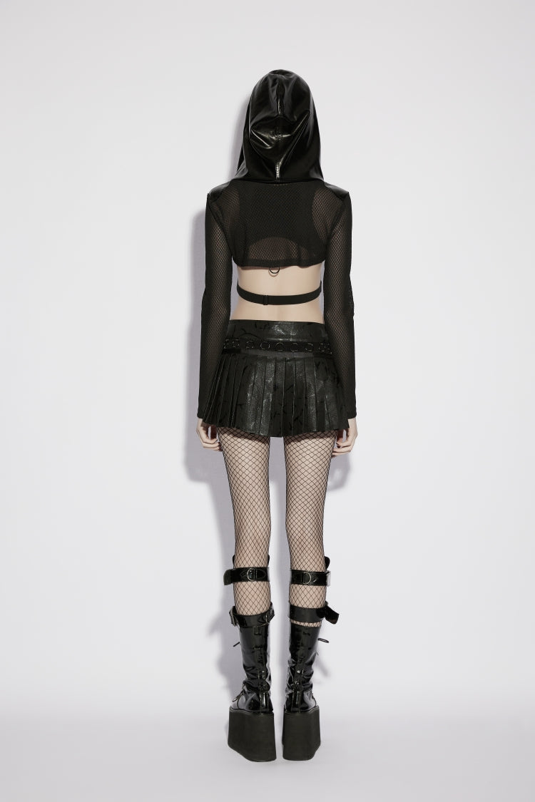 Punk Sheer Mesh Eyelet Hooded Cloak for Women with Handsome Style