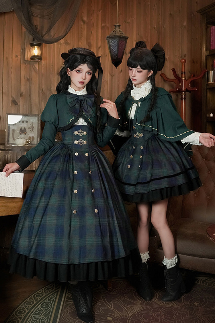 Berlin's Letter Double-Layered Plaid Ruffle Bowknot College Strap Dress