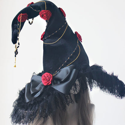 Black Witch Gothic Rose Decor Lace Hat