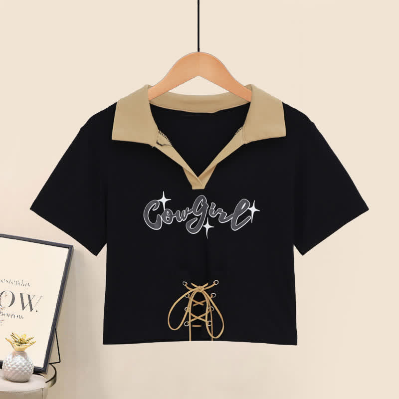 Letter Print Crop Top T-Shirt Cargo Pants Set