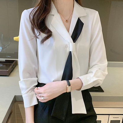 Elegant Streamer Turn-Down Collar Shirt