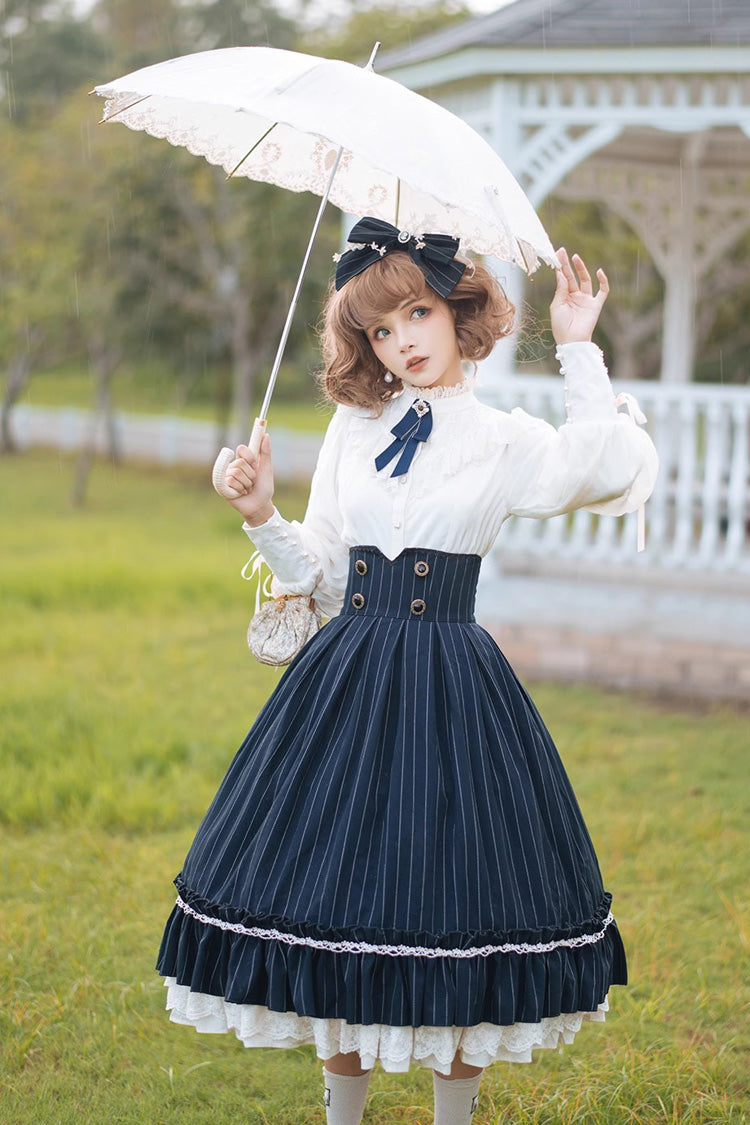 Striped Print Ruffled Elegant College Sweet Skirt - 3 Tones