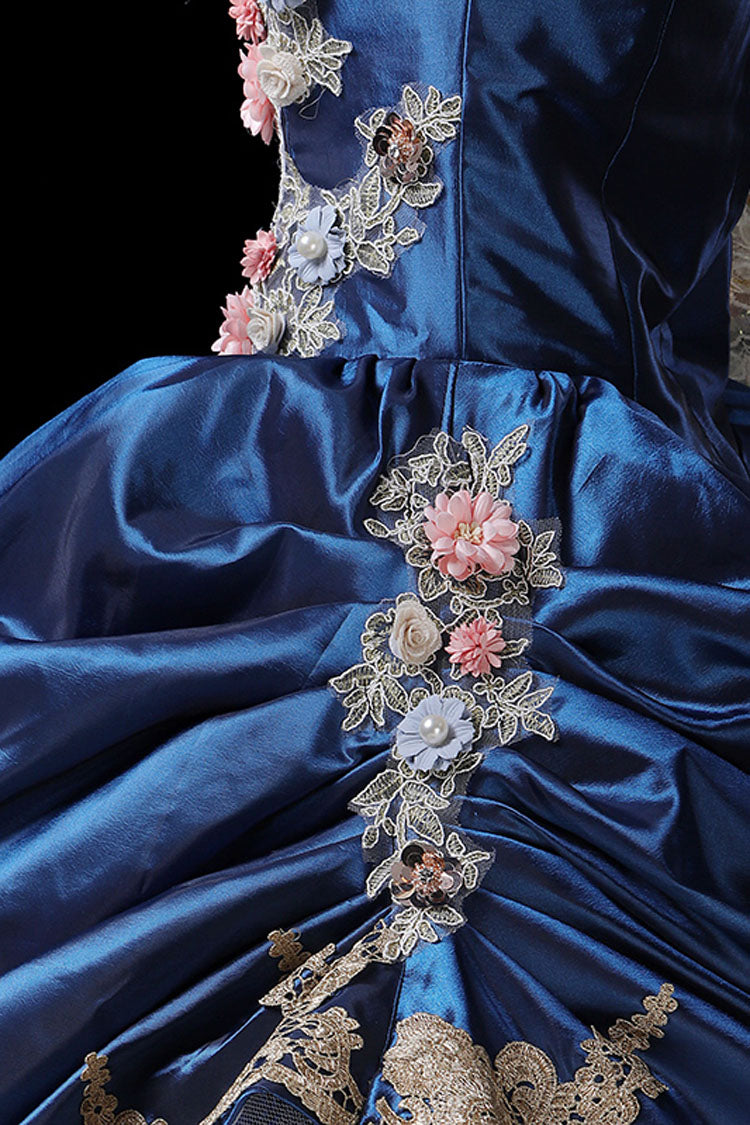 Trumpet Sleeve High Waisted Victorian Gown - 3D Flower Embroidery