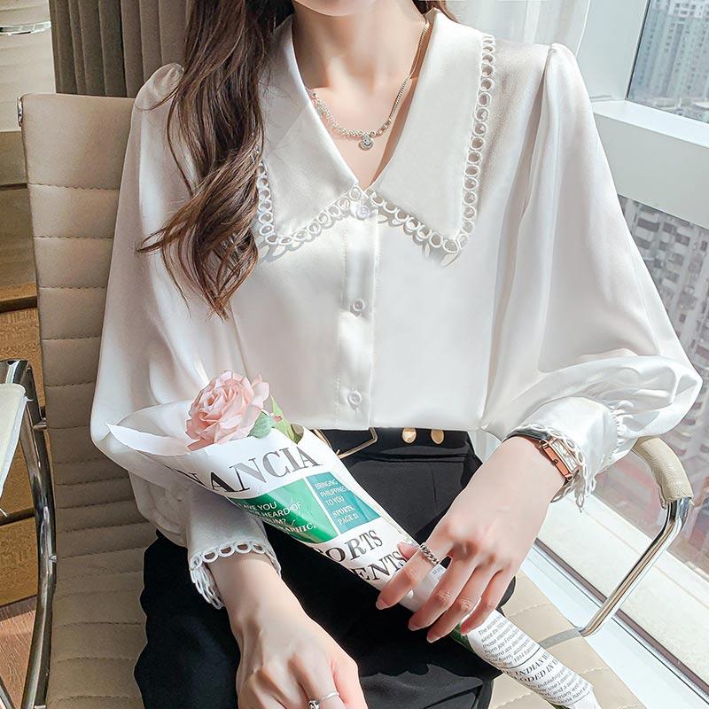 Elegant Hollow Out Lace Sleeve Shirt