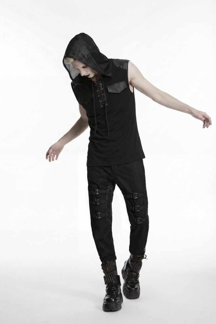 Noir Punk Vest with Hood and Metal Studs