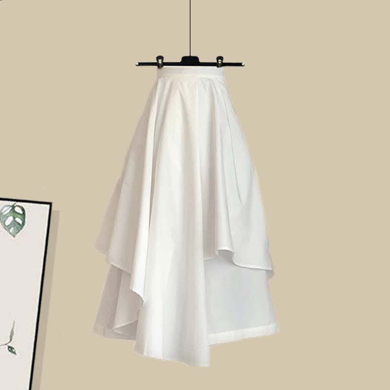 Bow Round Collar Bowknot Crop T-Shirt Irregular Skirt