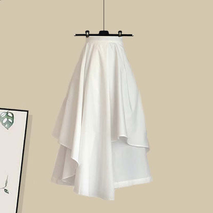 Bow Round Collar Bowknot Crop T-Shirt Irregular Skirt