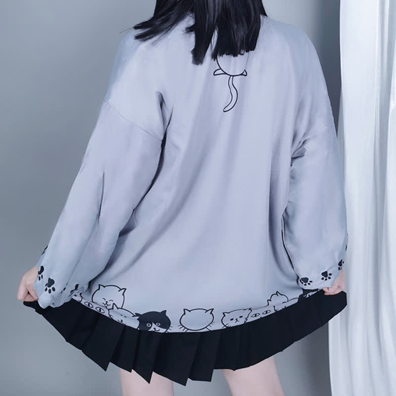 Cartoon Kitty Plush Cardigan Kimono Outerwear