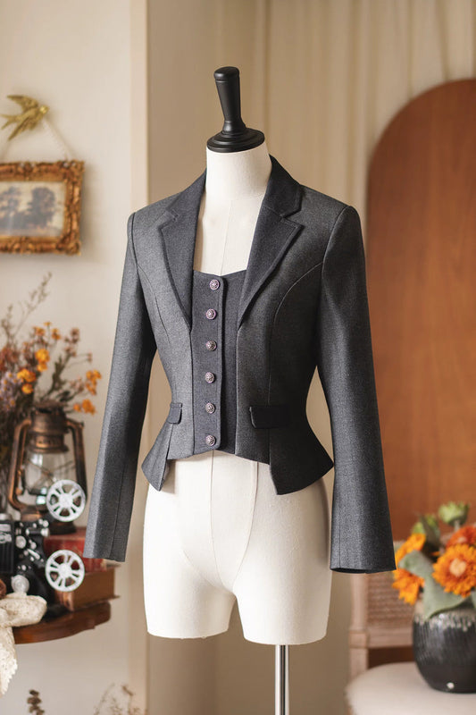 Ash Color-Blocked Vintage Ouji Lolita Coat with Long Sleeves