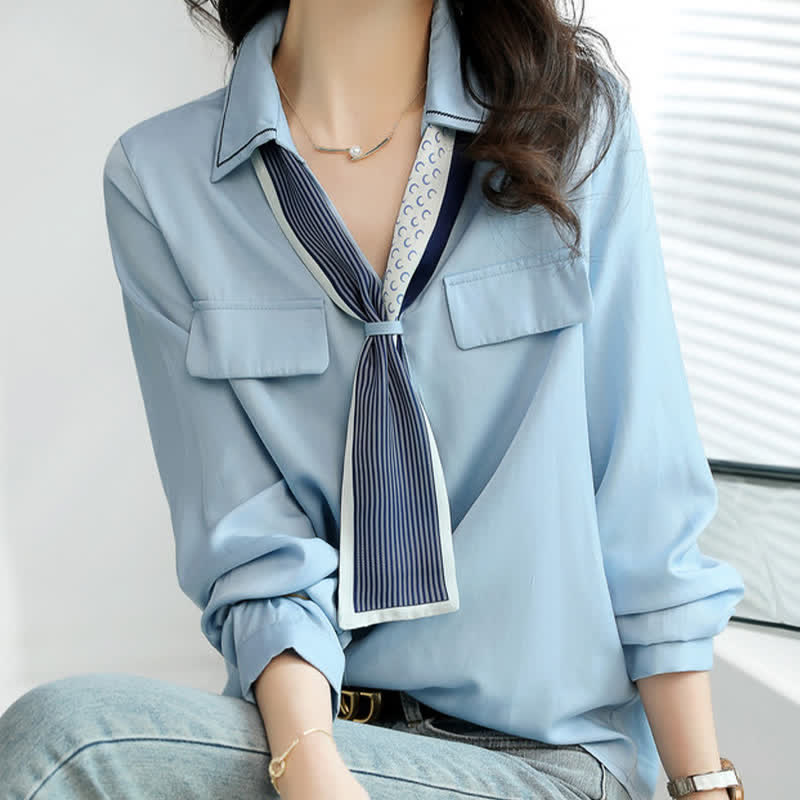 Chic V-neck with Tie Shirt