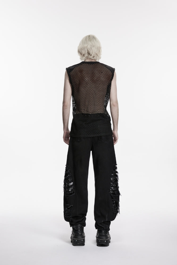 Noir Punk Sleeveless with Torn Mesh and Studded Details