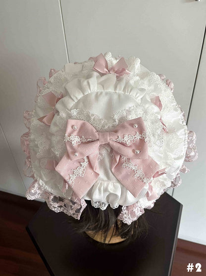 Sweet Pink Hat Decorated Bows Lolita