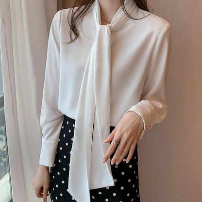 Elegant Stand-Up Collar Bow Loose Shirt