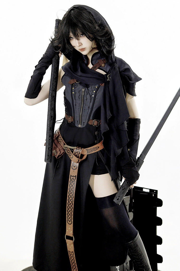 Black Sleeveless Punk Lolita Dress with Lace-Up Zipper