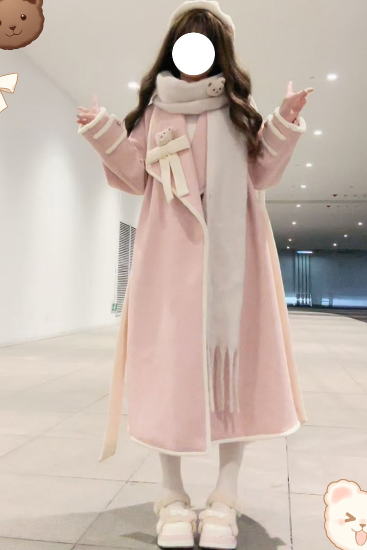 Cute Bear Bow-Adorned Sweet Lolita Long Coat in Two Colors