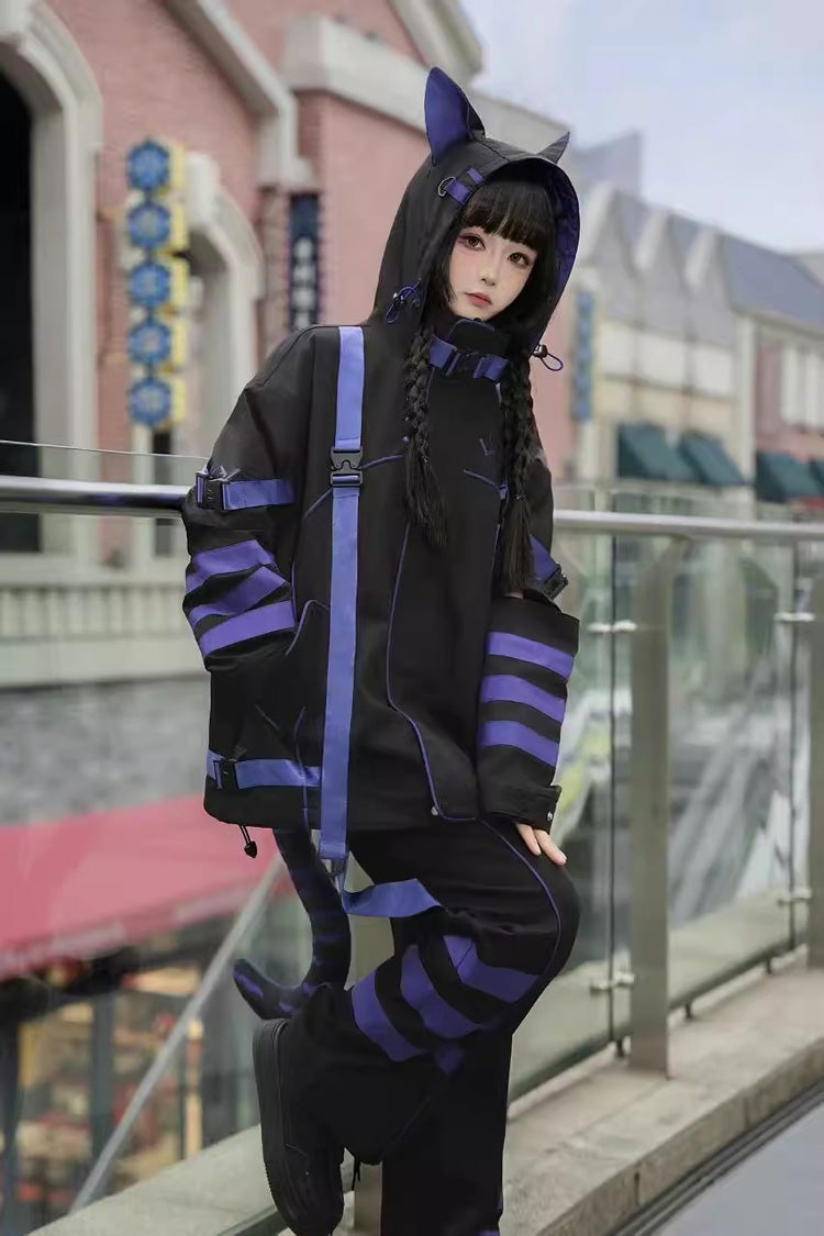 Long-Sleeve Cat Ears Hooded Jirai Kei Handsome Coat