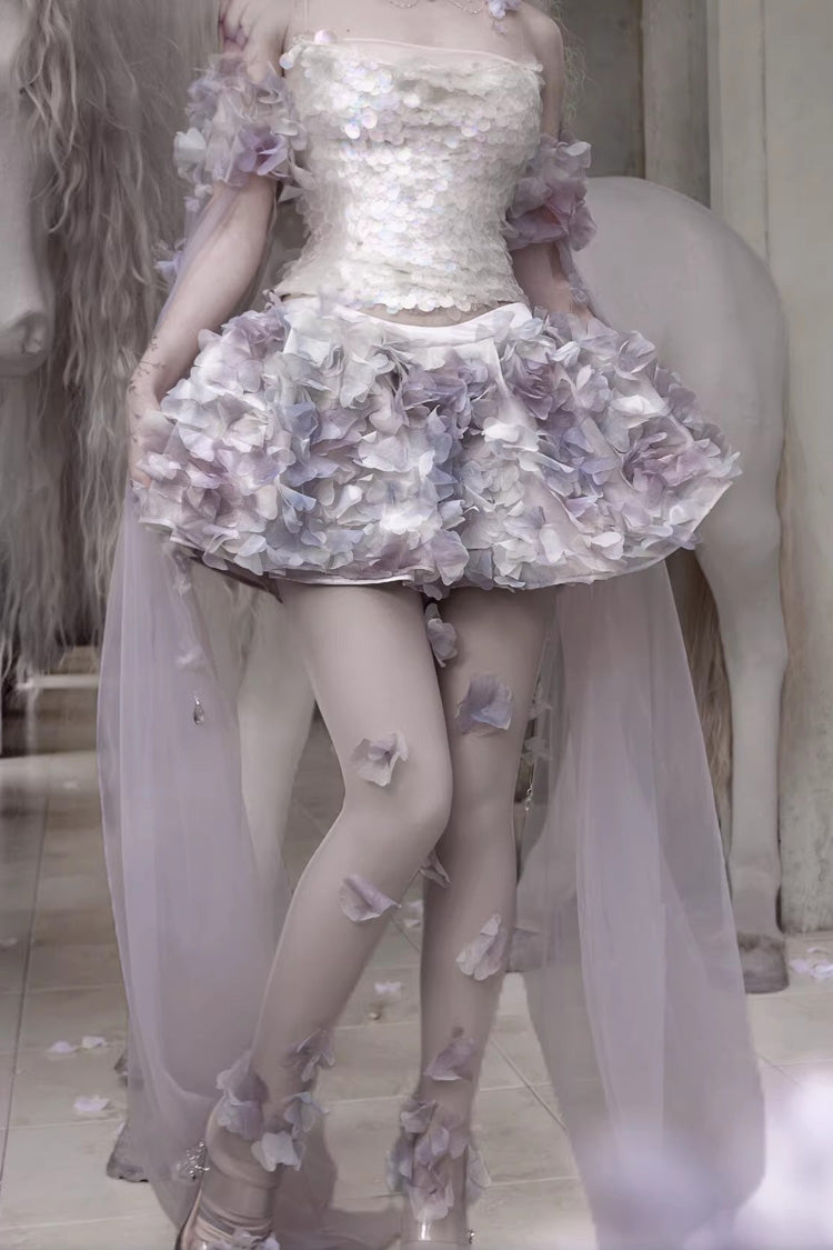 Airy 3D Floral Pleated Skirt with Built-in Shorts