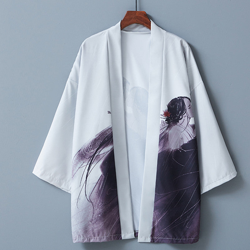 Vintage Couple Painting Kimono Outerwear