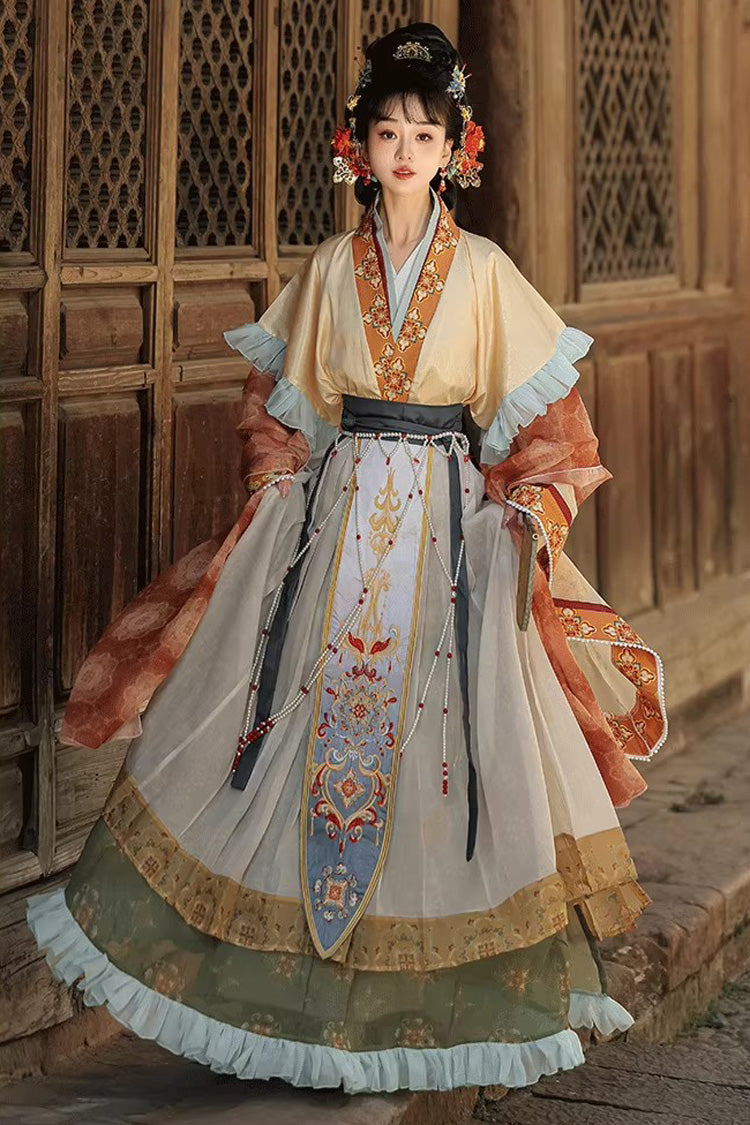 Classic Chinese Hanfu Dress Set with Embroidery in 2 Colors - Cloud-Clad Fairy