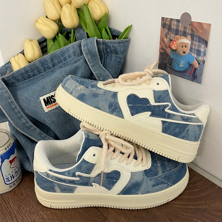 Denim Heart Aesthetic Sneakers