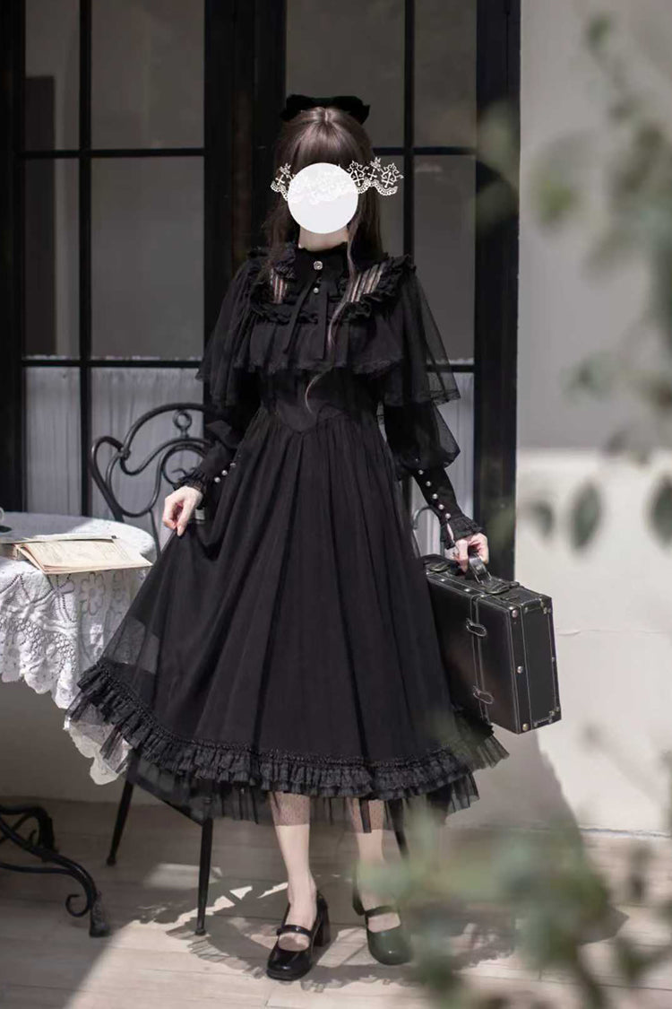 Black Enchanted Nightdream Long Sleeve Bowknot Lace Elegant Dress