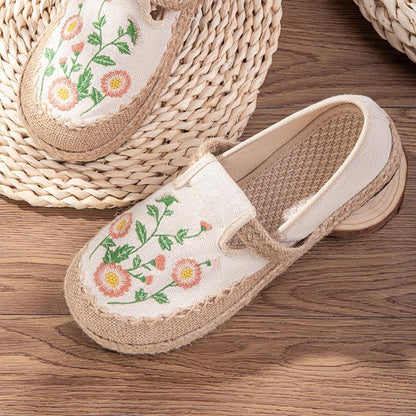 Vintage Embroidery Floral Canvas Flats Shoes