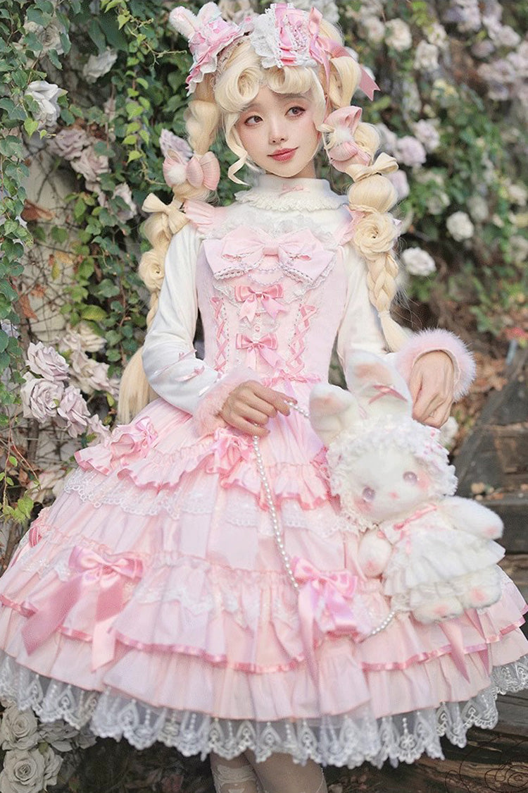 Multi-Layer Ruffle Sweet Lolita JSK Dress with Bow and Lace