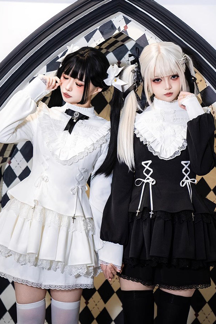 Black Long Sleeve Lace-Up Sweet Handsome Lolita Dress