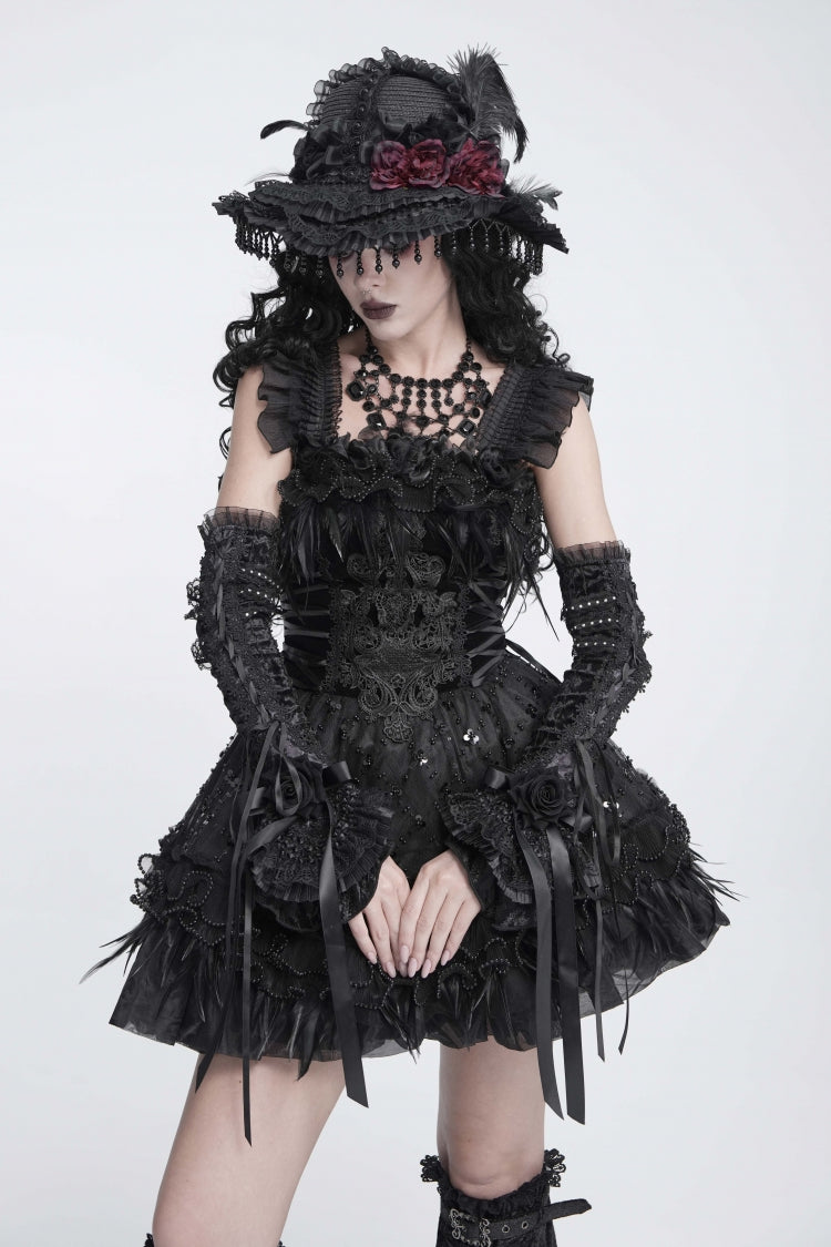 Gothic Royal Arm Sleeves with Lace-Up & Bow Accent for Women